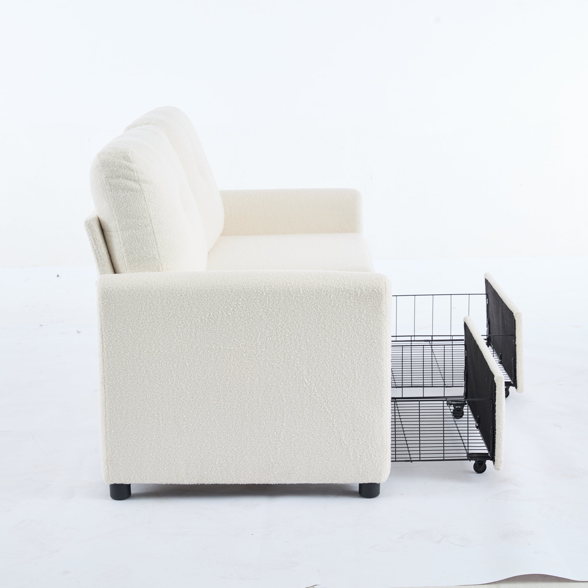 Sofa 2-Seater Double Drawer Storage Crepe Texture - Ivory