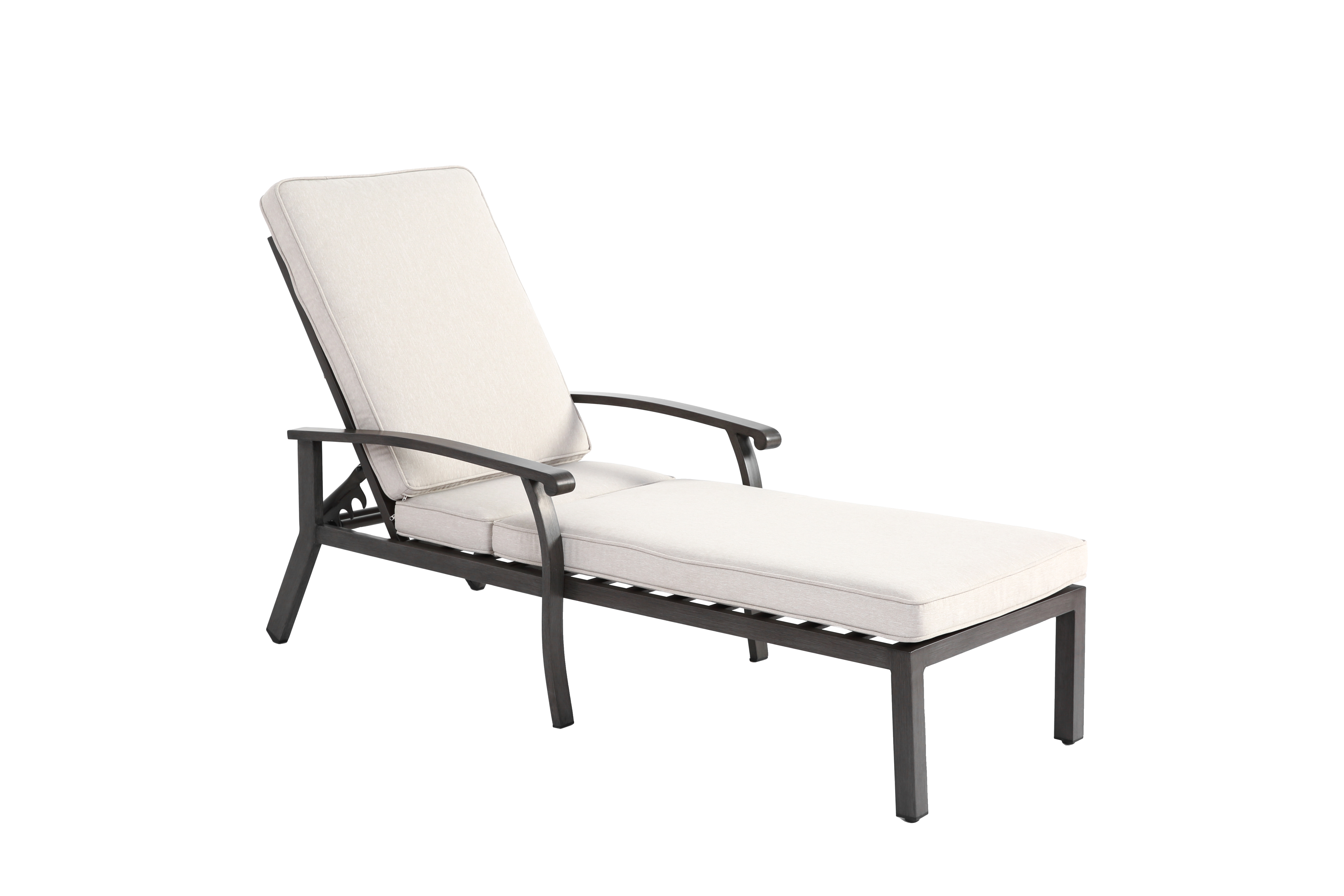 Lounge Patio Chair, Adjustable Reclining Aluminum, Waterproof Beige Cushion