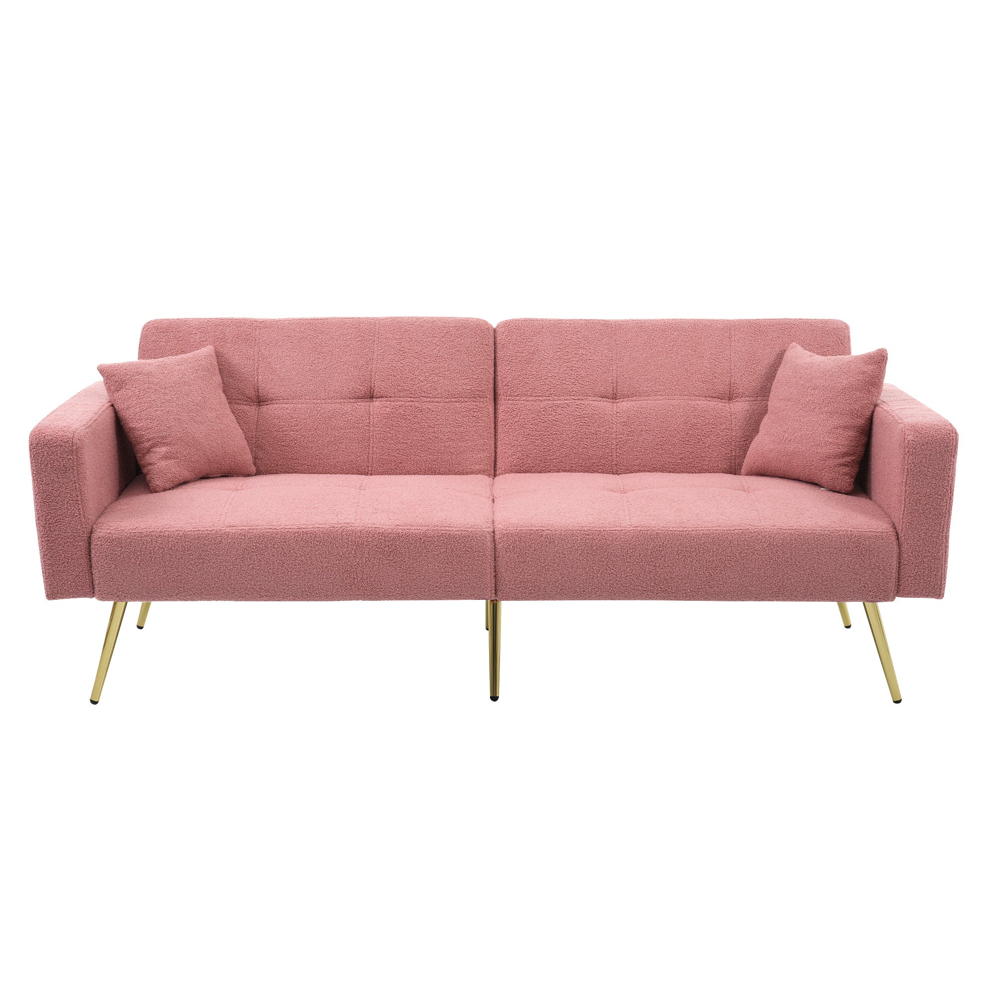 Sofa Bed Adjustable Angle Cushions Storage Pockets Gold Metal Legs