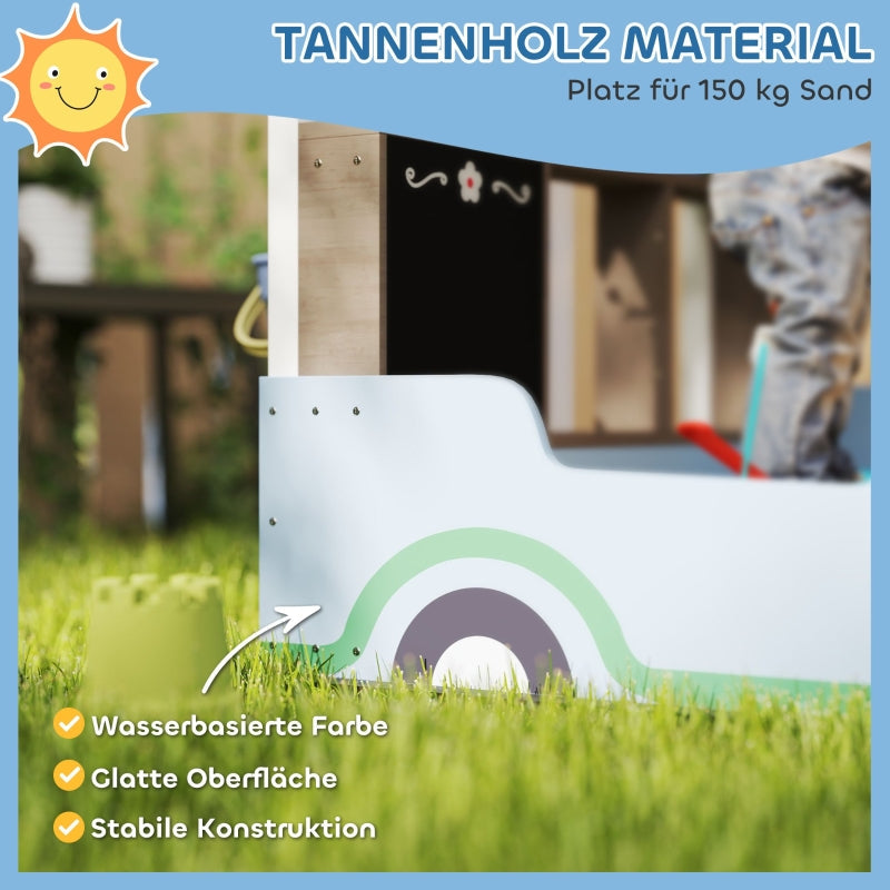 AIYAPLAY Sandpit with canopy, shop design, bench, drawing board, fir wood, blue