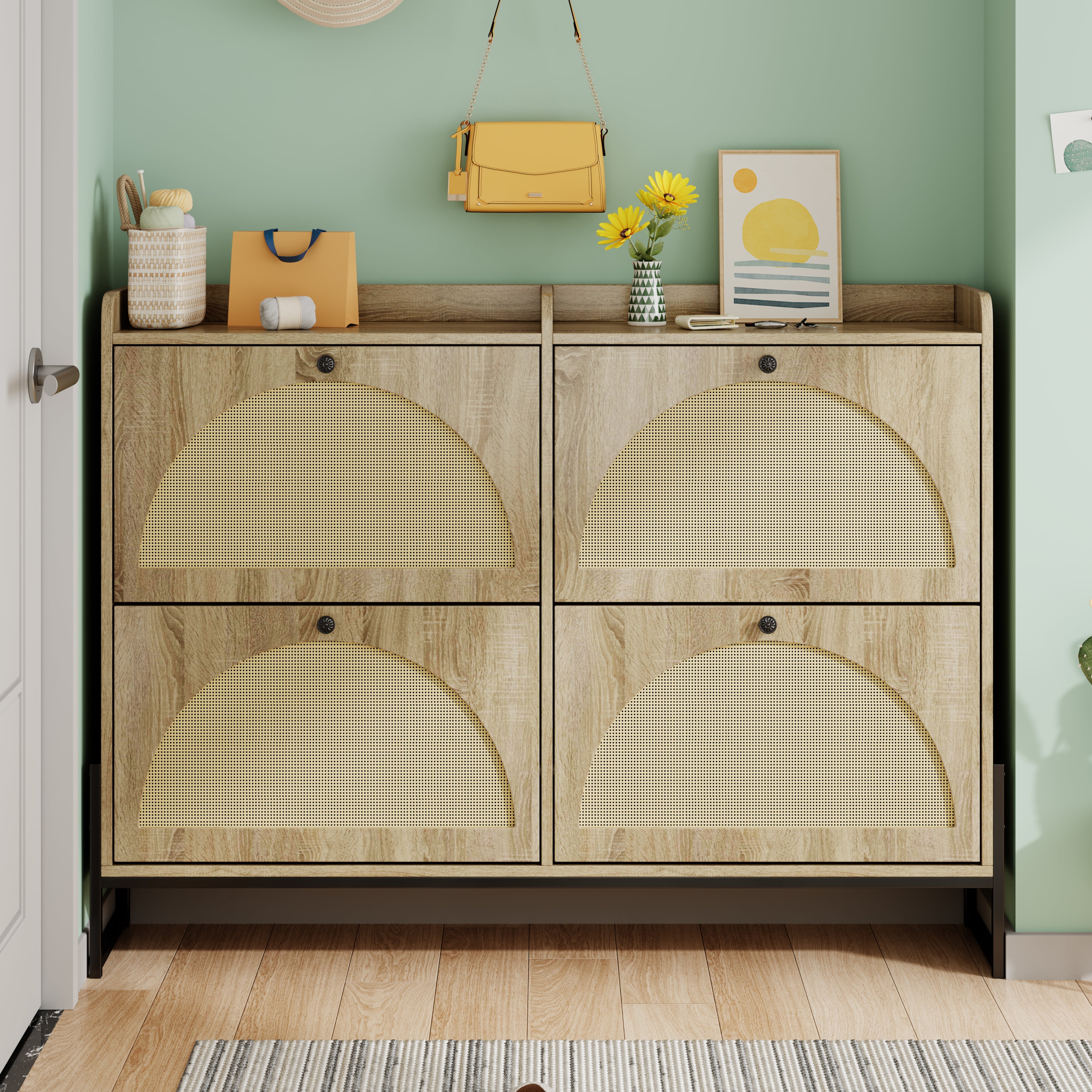 Shoe cabinet 4 flaps adjustable narrow for hallway