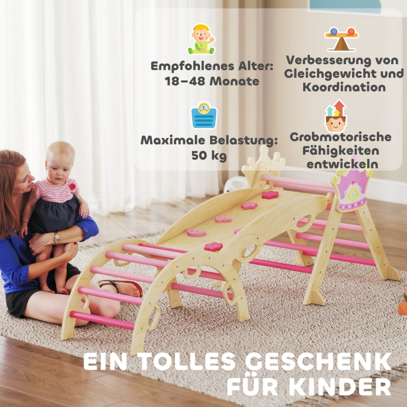 Indoor Climbing Frame 8-in-1 Princess Slide Ramp Arch - Wood