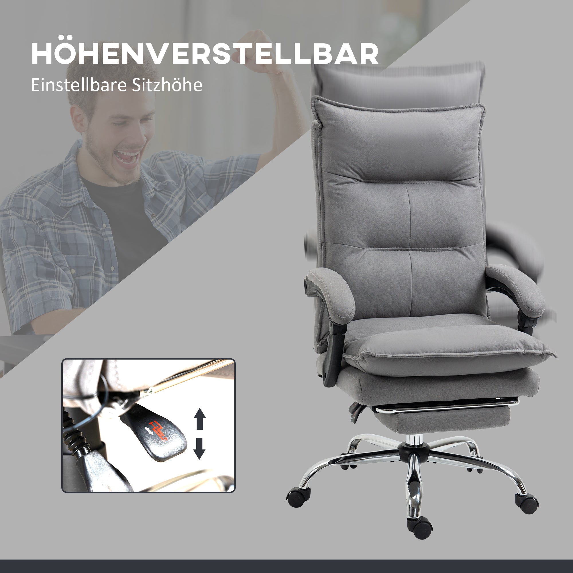 Vinsetto Office Chair, Massage Function, Height-Adjustable, Dark Grey