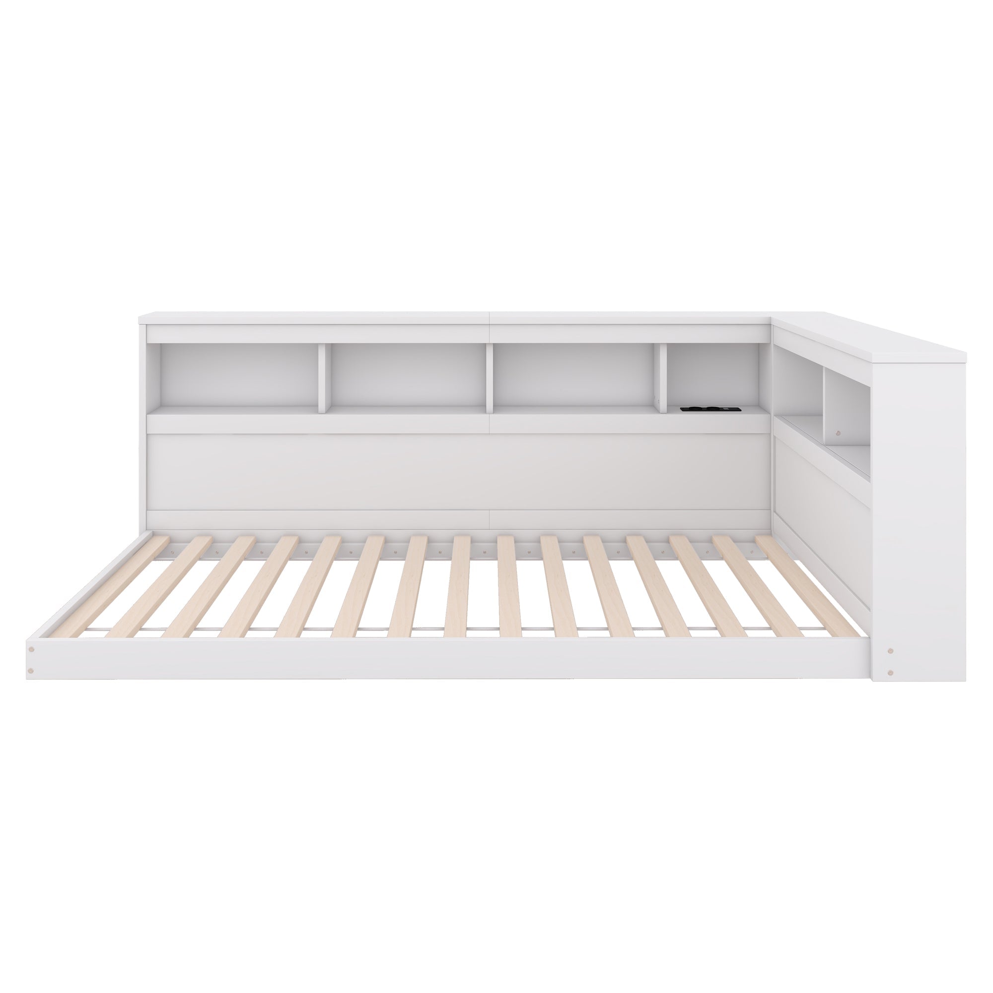 Daybed Sofa Bed 90x200cm with Power Outlet 2 USB Ports Slatted Base White