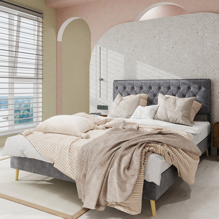 Soft Bed, Modern Minimalist Headboard 140x200CM, Gray