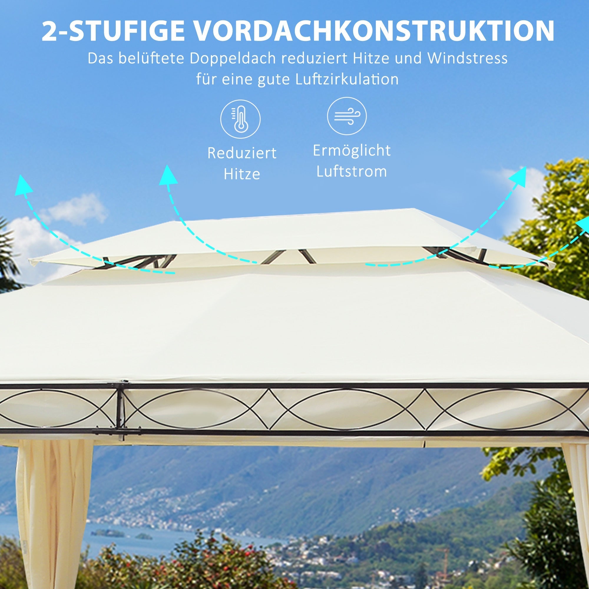 Luxury Pavilion Garden Pavilion 3x4 m, Party Tent Marquee, Cream