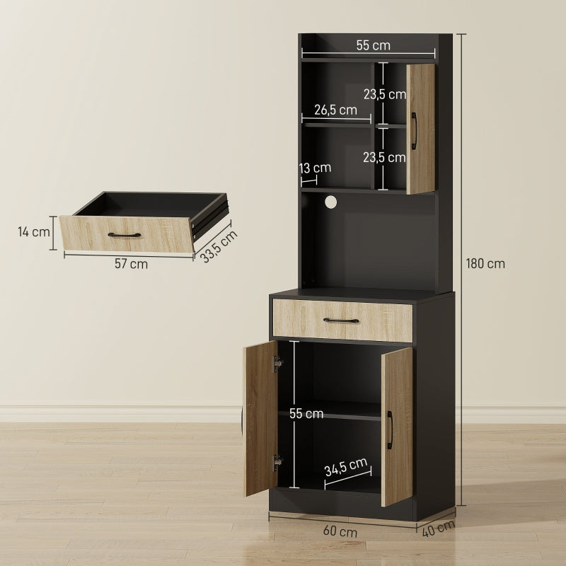 Kitchen Cabinet with Work Surface, Drawer & 3 Open Shelves, Natural Wood Black