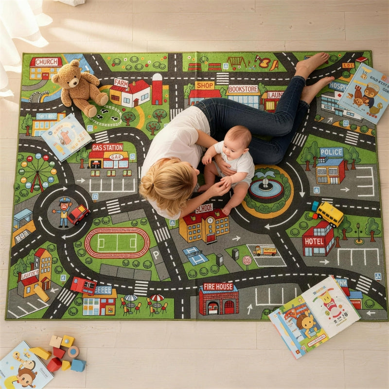 Baby Play Mat, 200x150cm Non-slip with City Motif