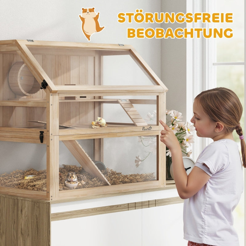 Hamster Cage, 3-Level Nagarium with Running Wheel, Wood