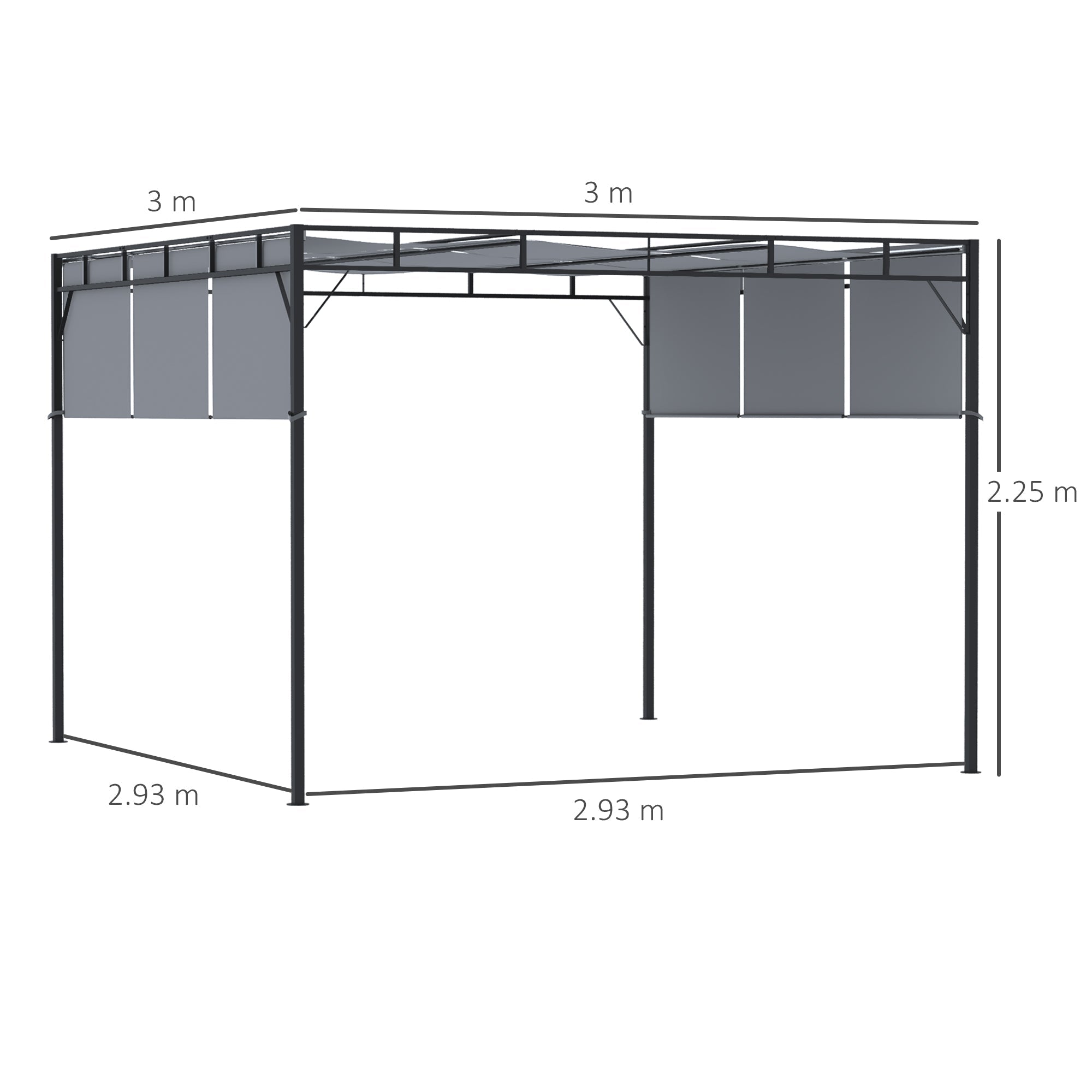 Pergola Gazebo 3x3m Retractable Roof Canopy Dark Grey