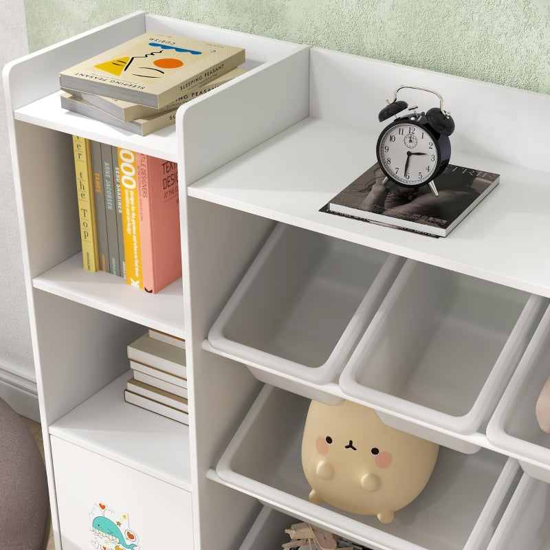 Kids Toy Organizers and Storage with 8 Removable Bins and Bookshelf, White