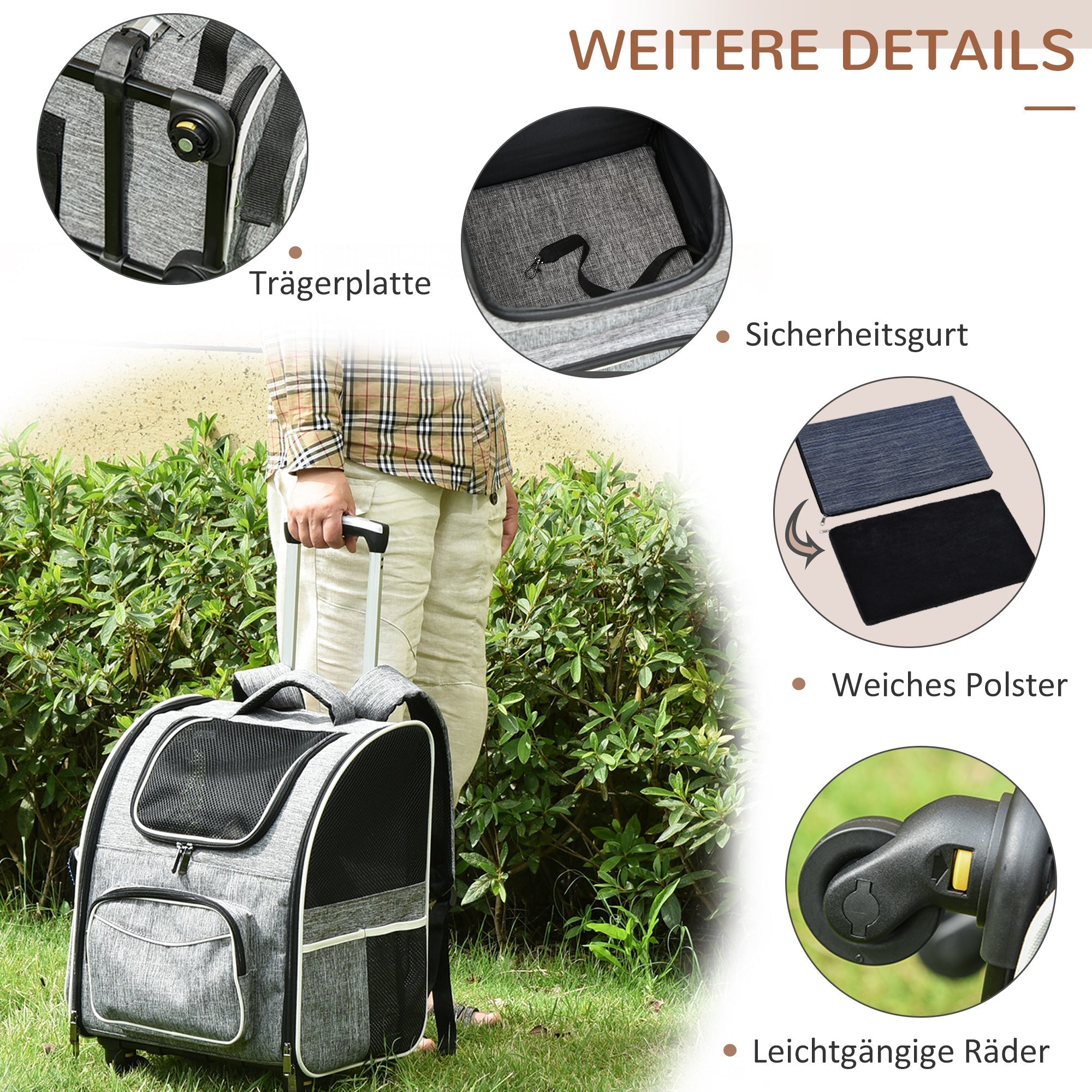 Hundetrolley 2-in-1 Transporttasche & Haustier-Rucksack, Grau