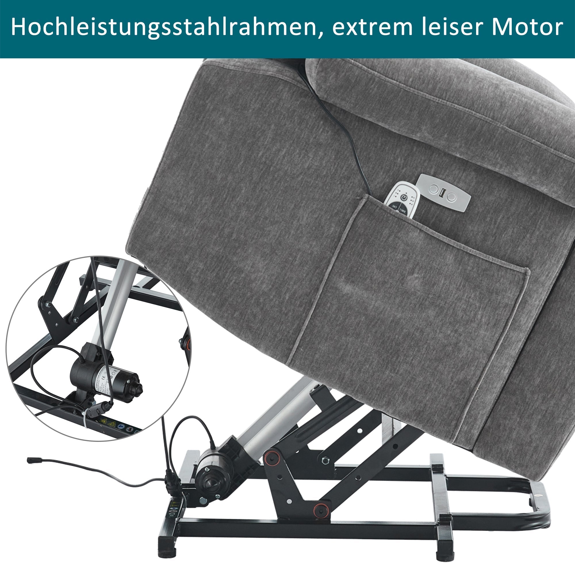 Electric Massage Chair with Lifting Function, Heating, and 8-Point Massage, Grey Fabric