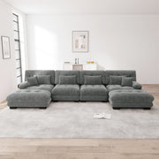 Modular Corner Sofa U-Shaped 4-Seater Movable Ottoman Chenille Grey