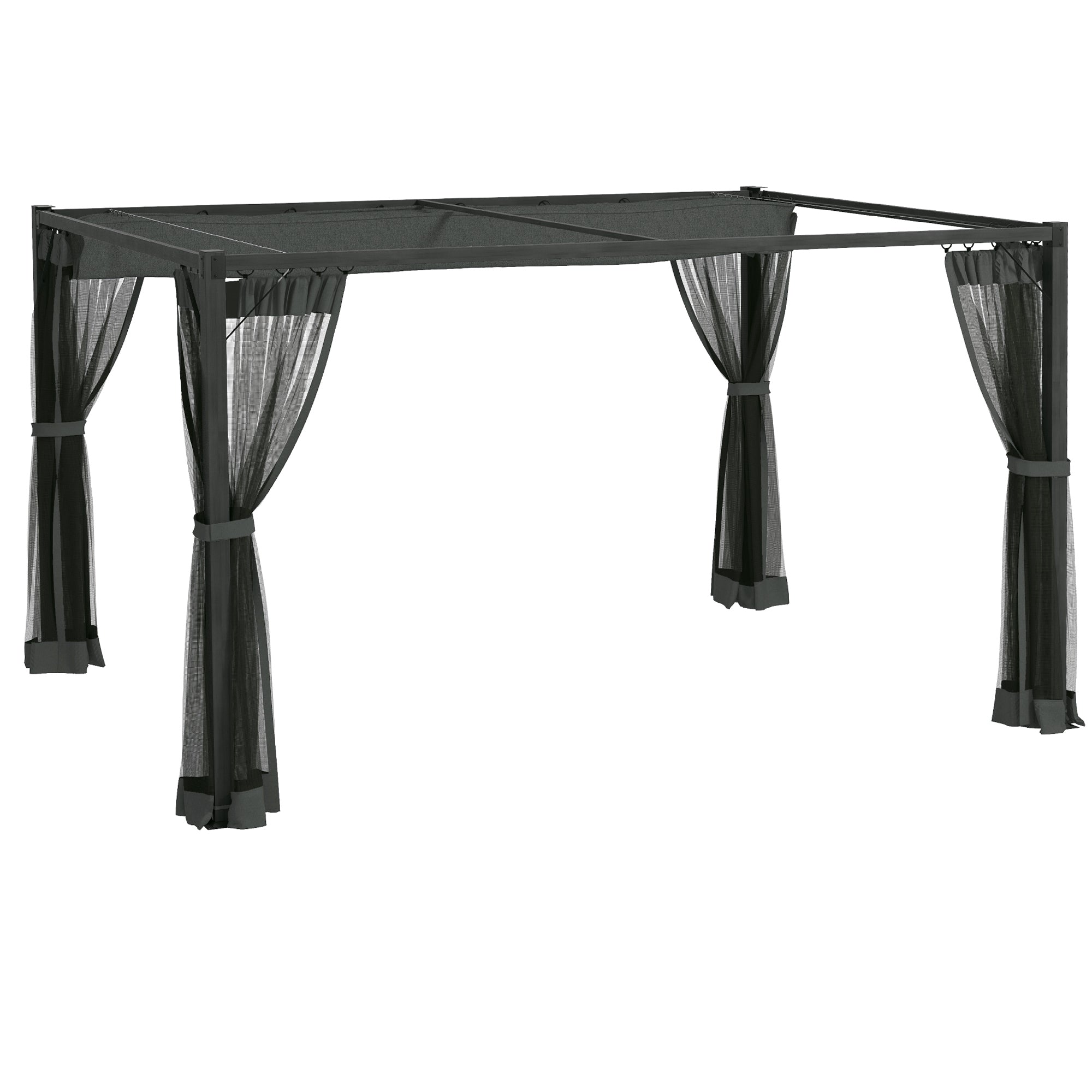3 x 4m Pergola with Retractable Roof, Aluminium Frame, Dark Grey