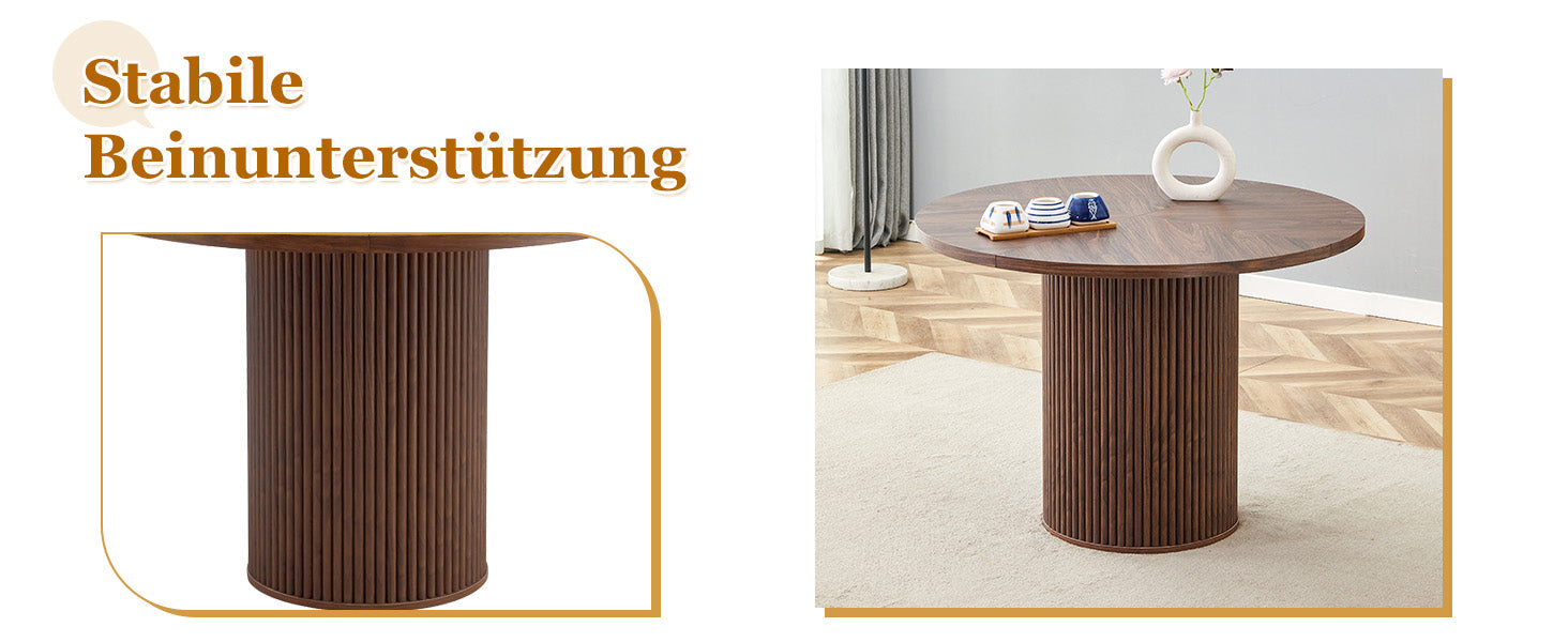 Round Dining Table 100cm 4-6 Seater Storage Cylindrical Leg - Walnut Look MDF