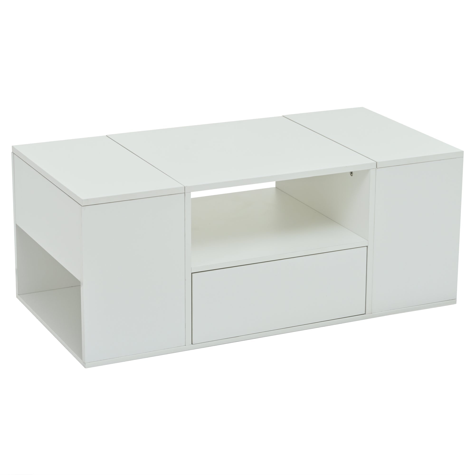 Coffee Table 100x50x40cm High-Gloss LED Light 6 Storage Compartments - White