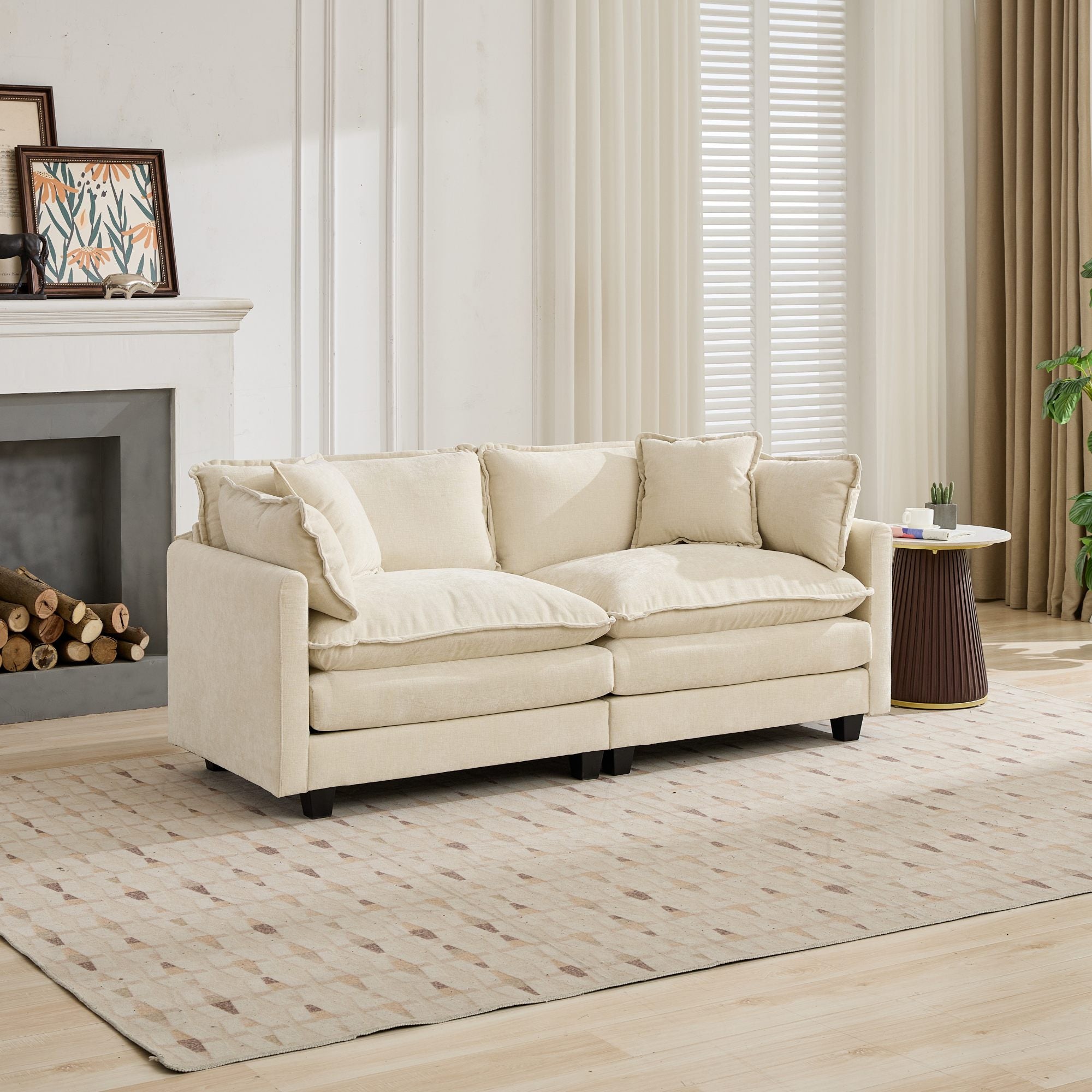 Cloud Sofa Loveseat, Modern Sectional Couch with Double Layer Cushions, Beige Chenille Fabric