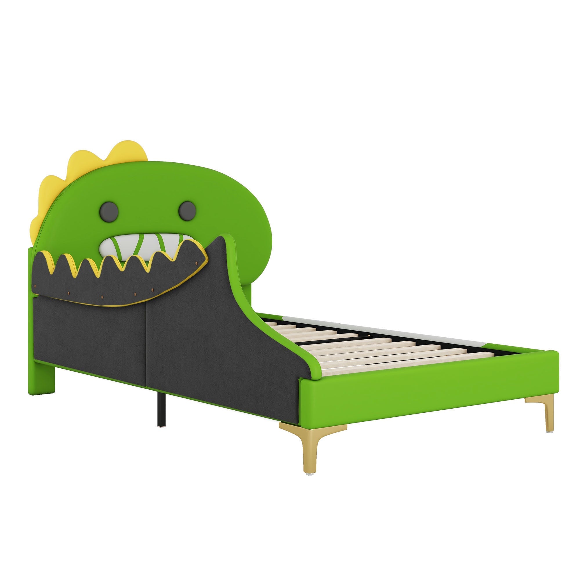 Children's Bed 90x200cm Dinosaur Shape Flat - Green PU