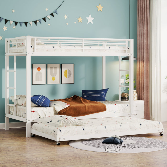 Bunk Bed 90x200cm Pull-out Bed High Railings - White