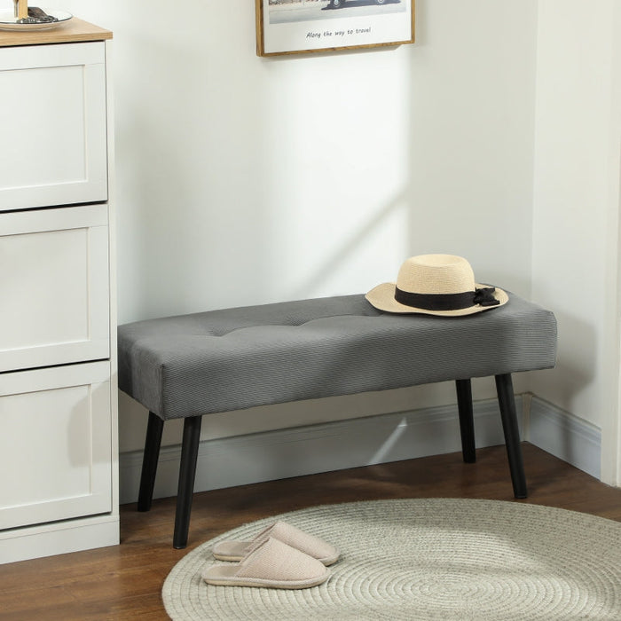 Upholstered Bench Tufted Bed Shoe Bench Metal Legs Gray