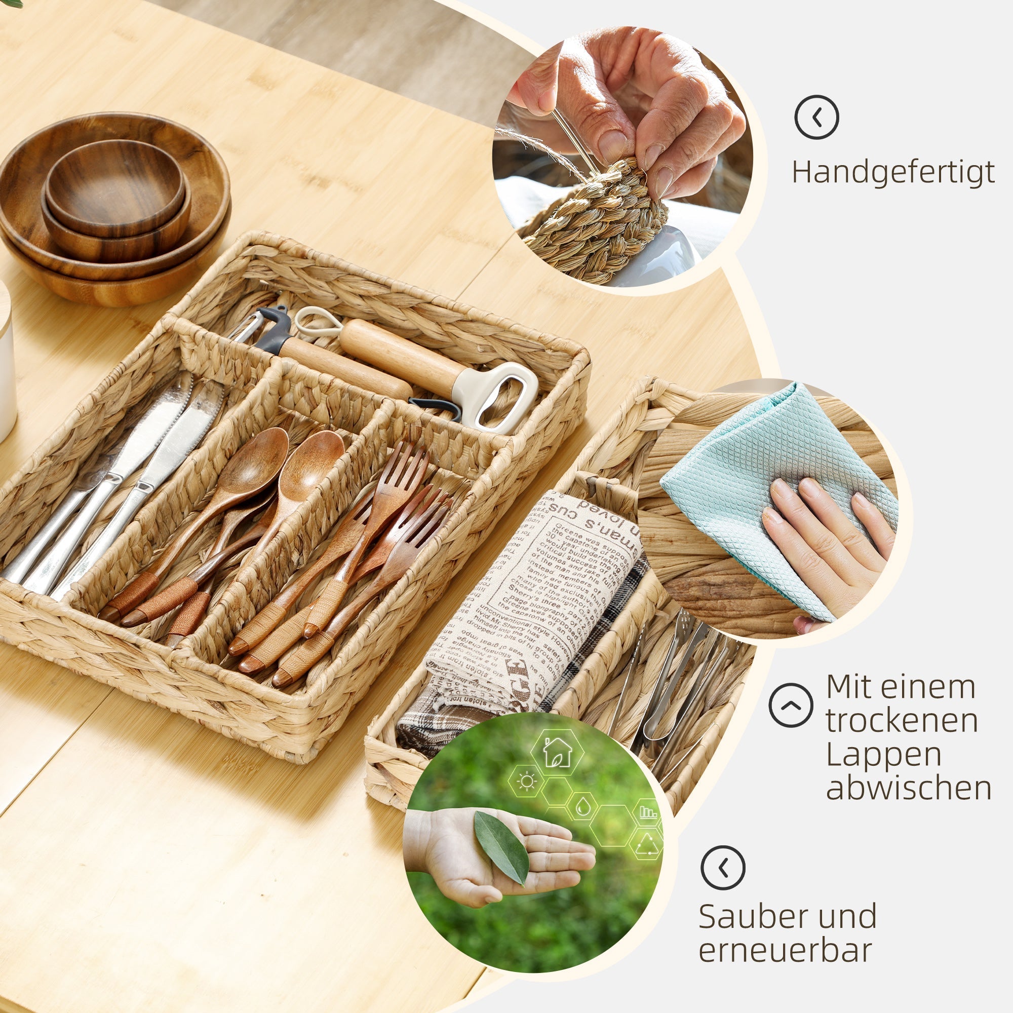 Aufbewahrungskörbe 2er-Set aus geflochtener Wasserhyazinthe Naturholz