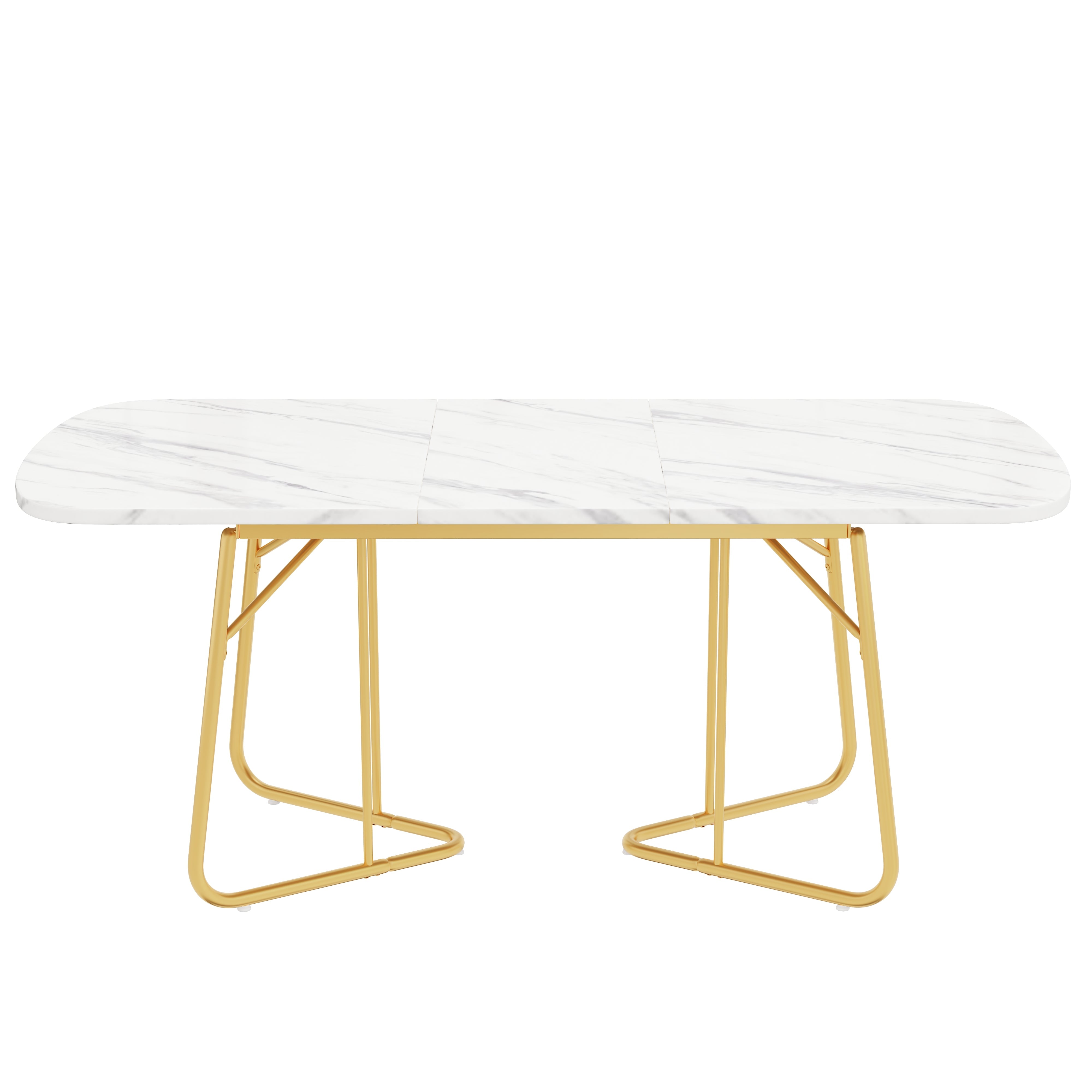 Extendable Dining Table Marble Top 140/180x80cm Gold Metal Legs - White