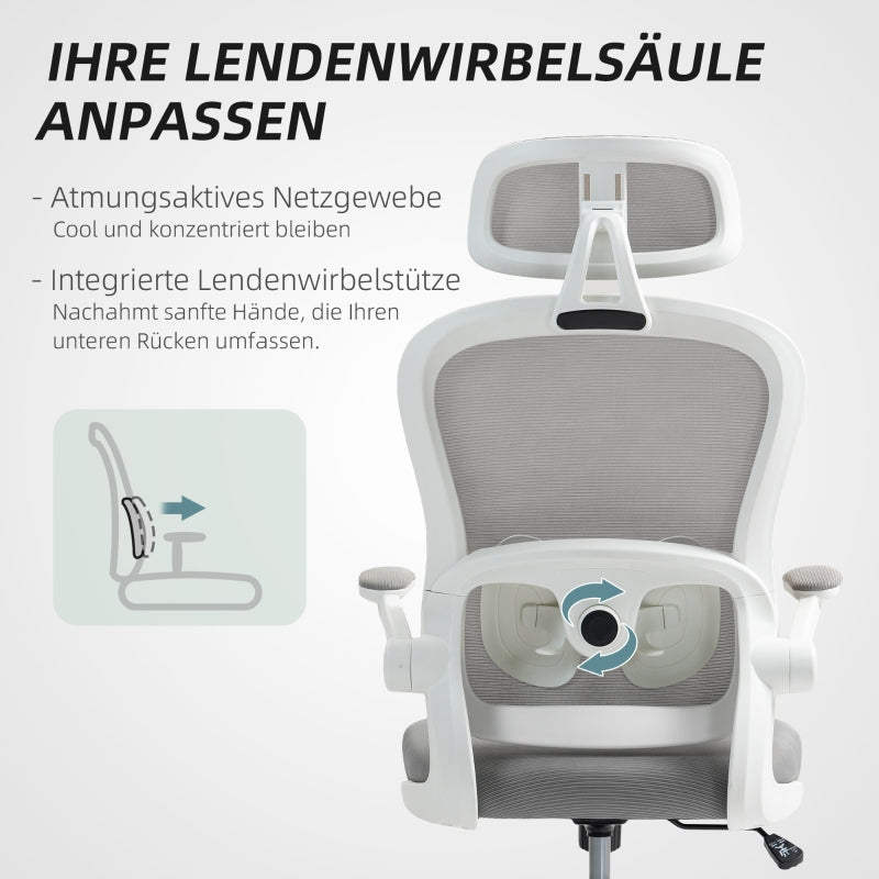 Ergonomic Office Chair Mesh Back Adjustable Height Foldable Arms Rocking - Grey