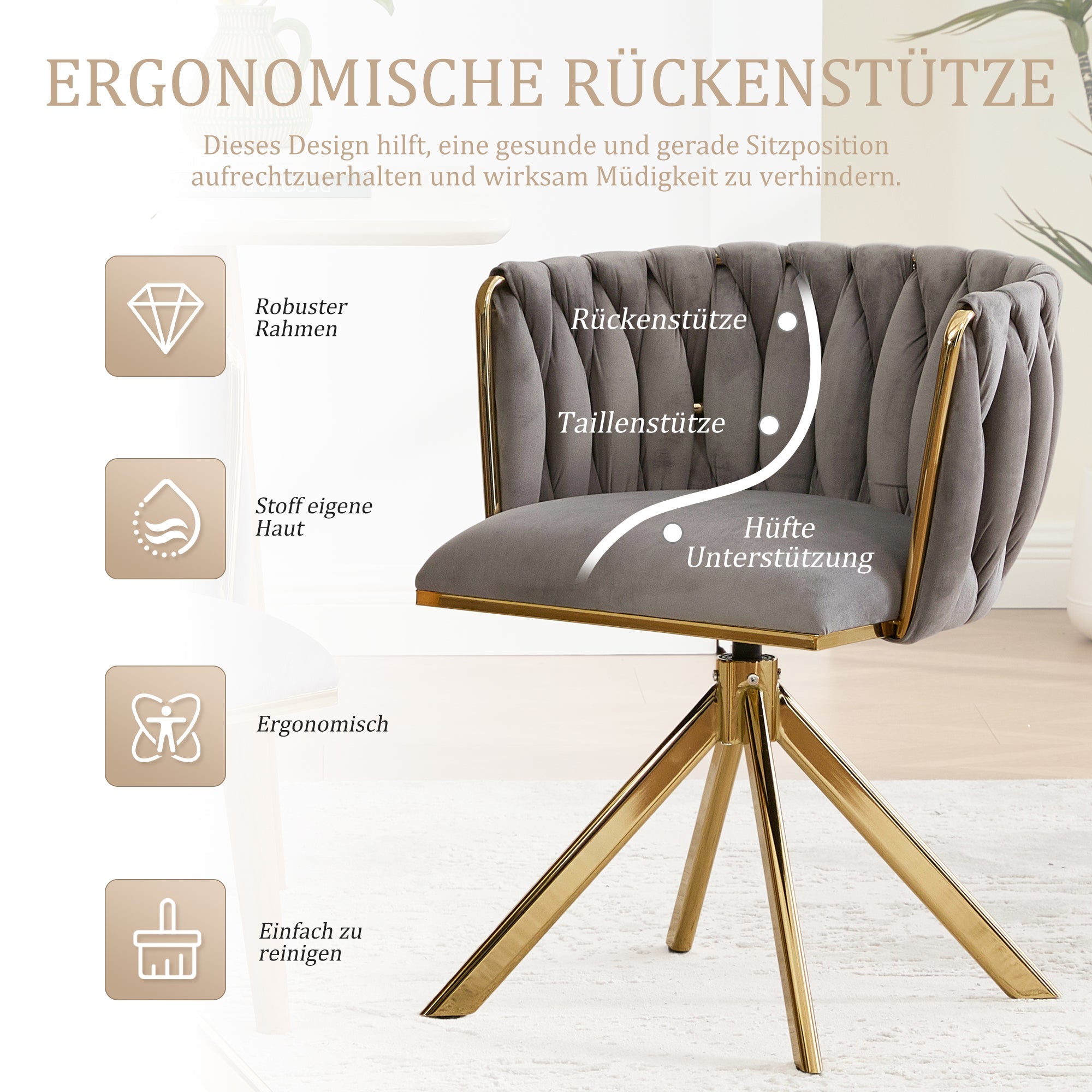 Velour Armchair, Swivel, Ergonomic, Heavy-Duty Metal Frame