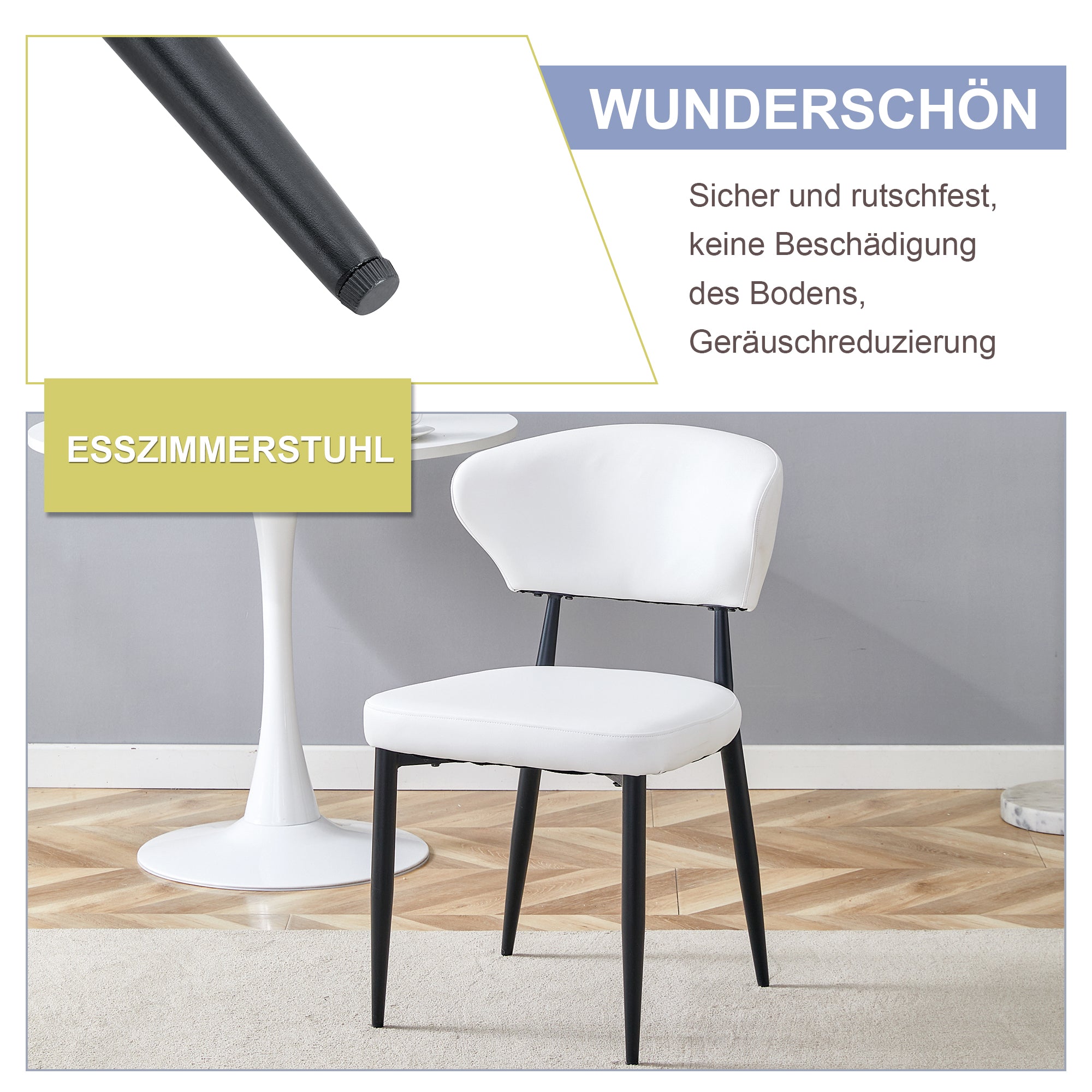 Dining Chair Minimalist Ergonomic Curved Back Set of 2 - White