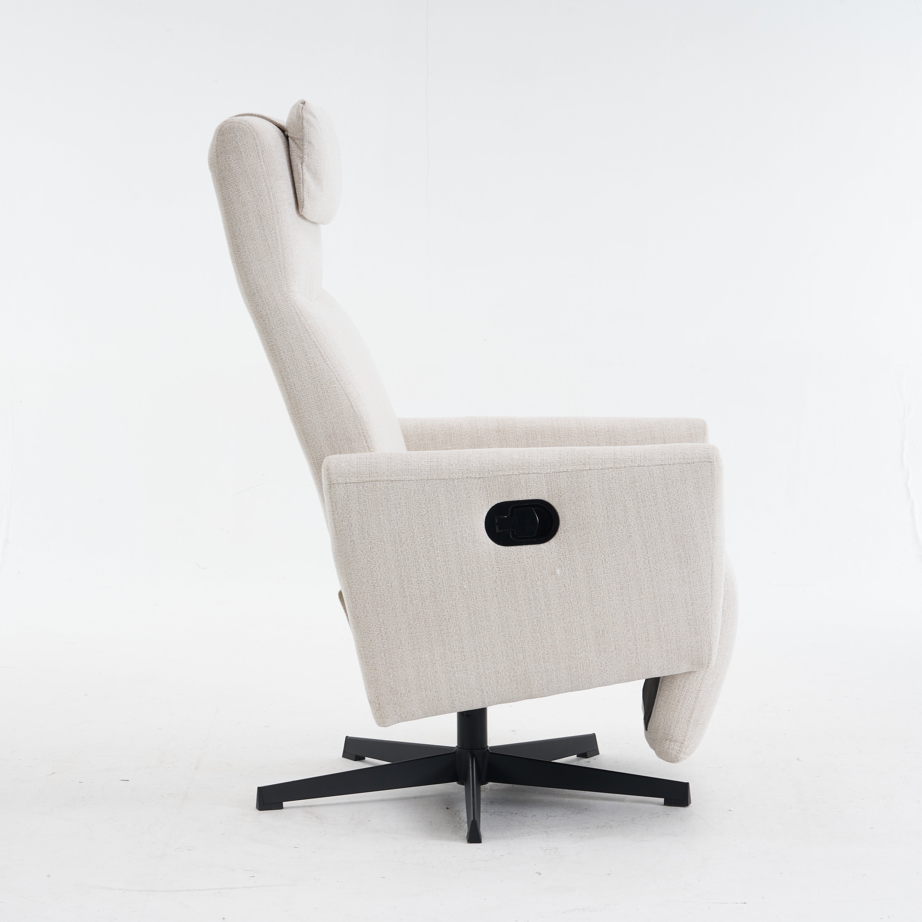 Chenille Fabric Recliner with Pillow Padded Seat and Footrest, Beige
