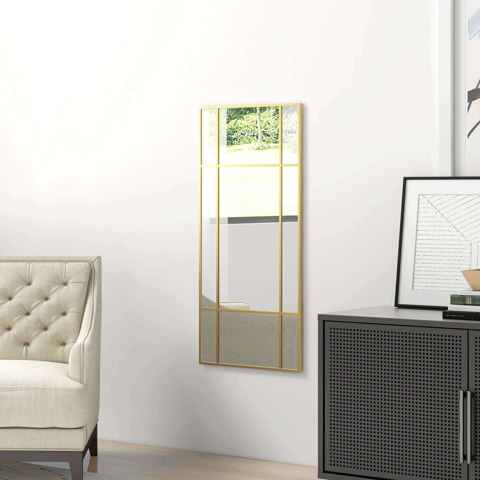 Wall Mirror 110 x 50 cm Decorative Rectangular Metal Frame, Gold