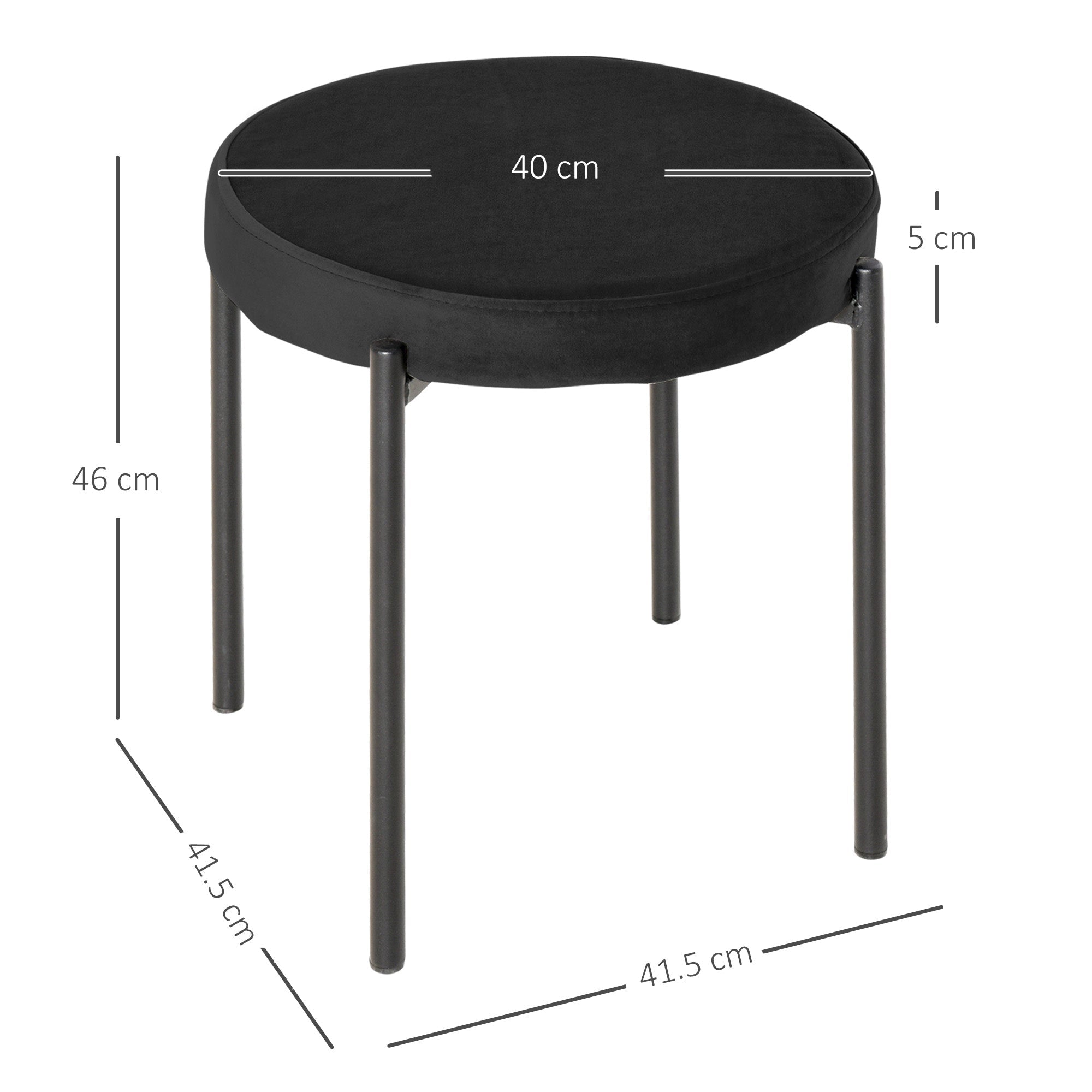 Set of 4 Dining Stools Stackable Upholstered Velvet Look Black Metal