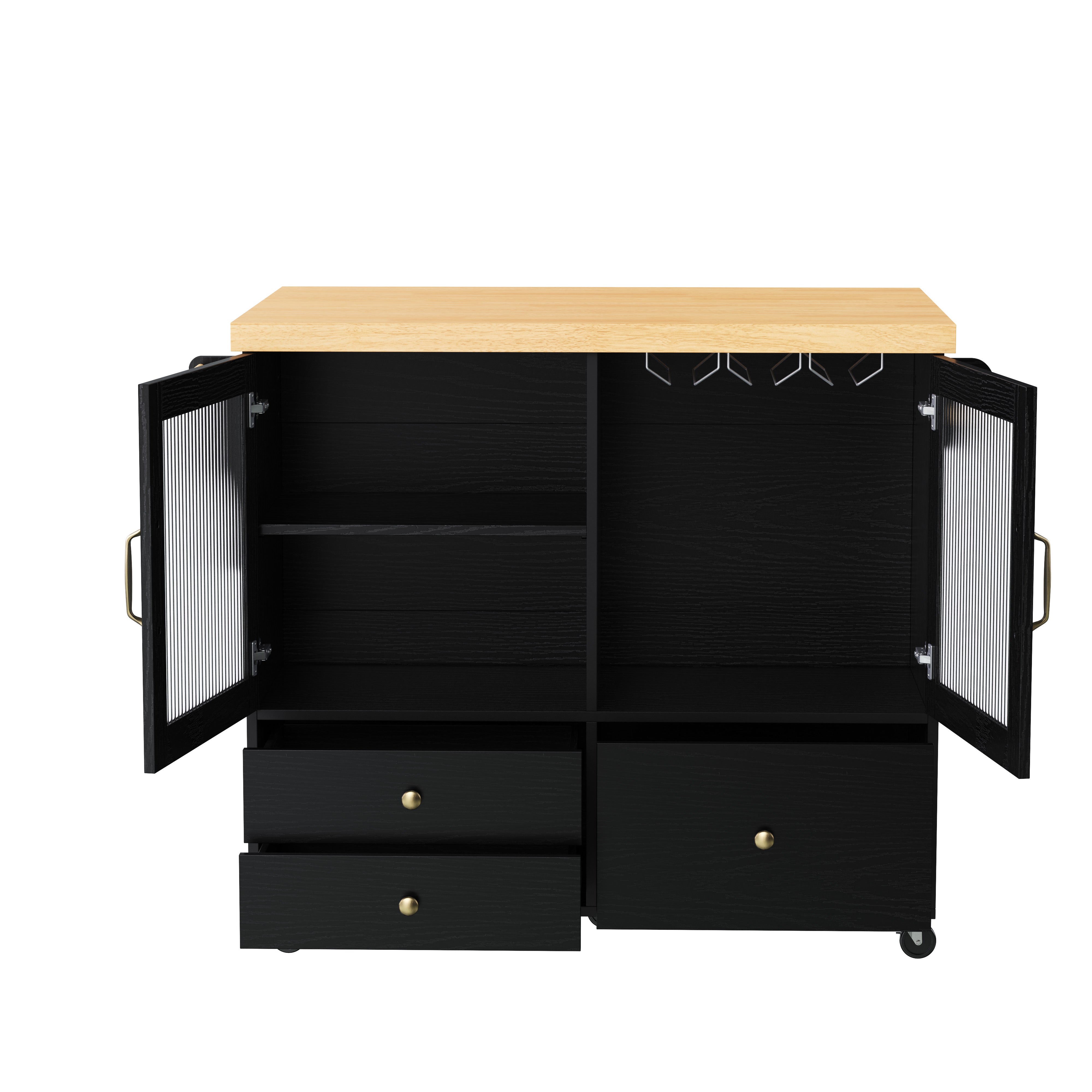 Mobile Kitchen Island Extendable Table Storage Wine Rack - Black