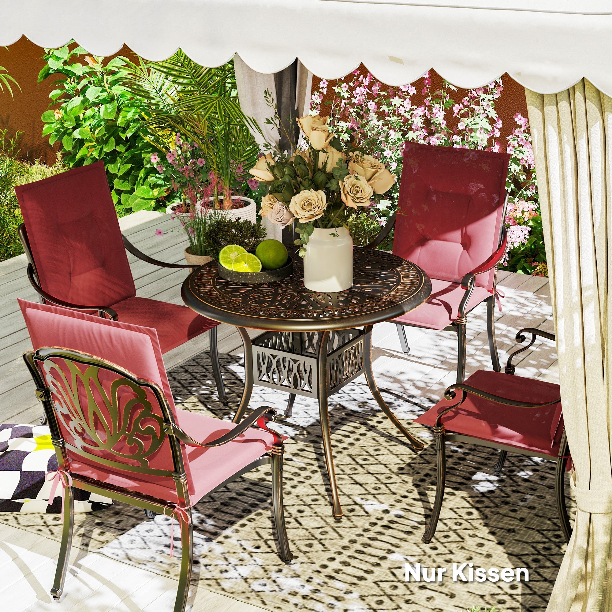Seat Cushions 108 x 50 x 5 cm with Ties, Outdoor Indoor, Wine Red
