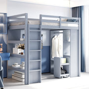 Children's Loft Bed with Shelves, Organizer, Storage, Grey