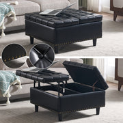 Storage Chair, Large Square Liftable Bench with Space, Black PU