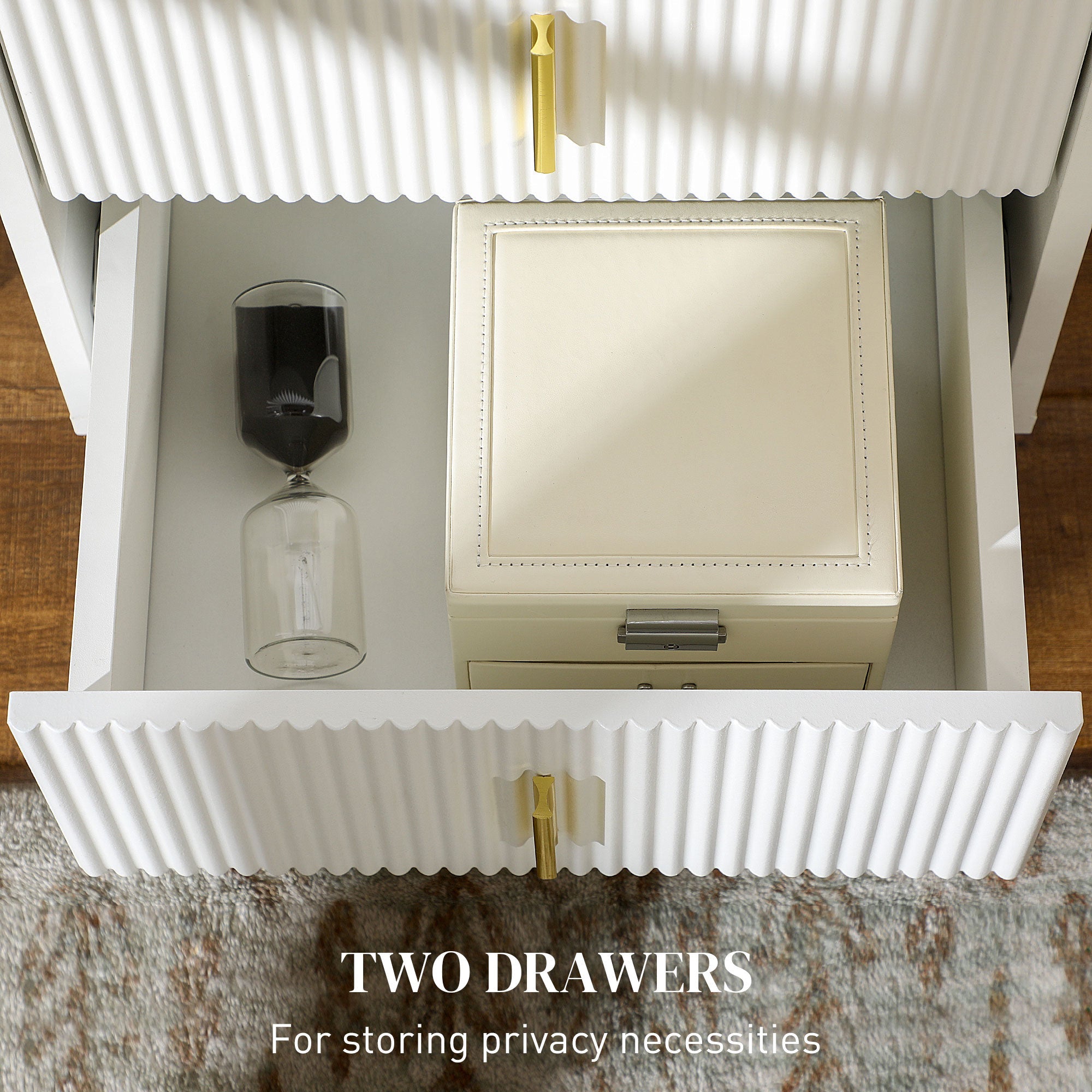 Elegant Chest of Drawers, Two Drawers - White/Gold-Tone