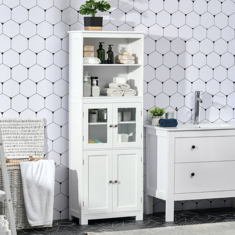 Freestanding Kitchen Cupboard 4-Door Storage Cabinet Adjustable Shelf Glass Doors White Engineered Wood