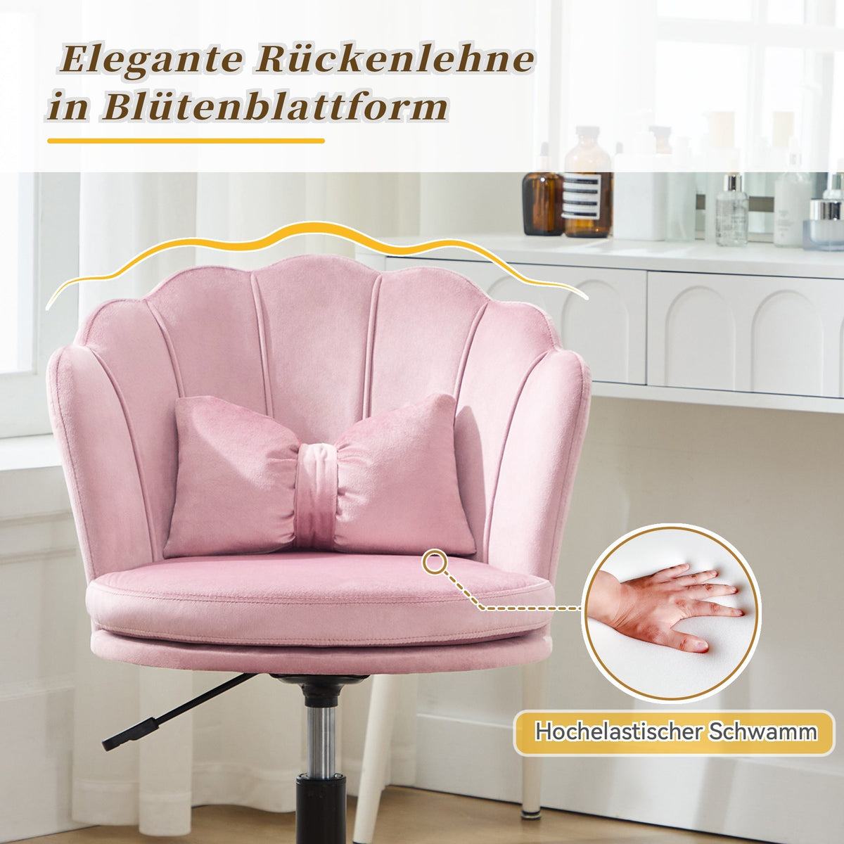 Dressing/Office Chair - Petal Back, Butterfly Lumbar Support, Height Adjustable - Soft Cushion