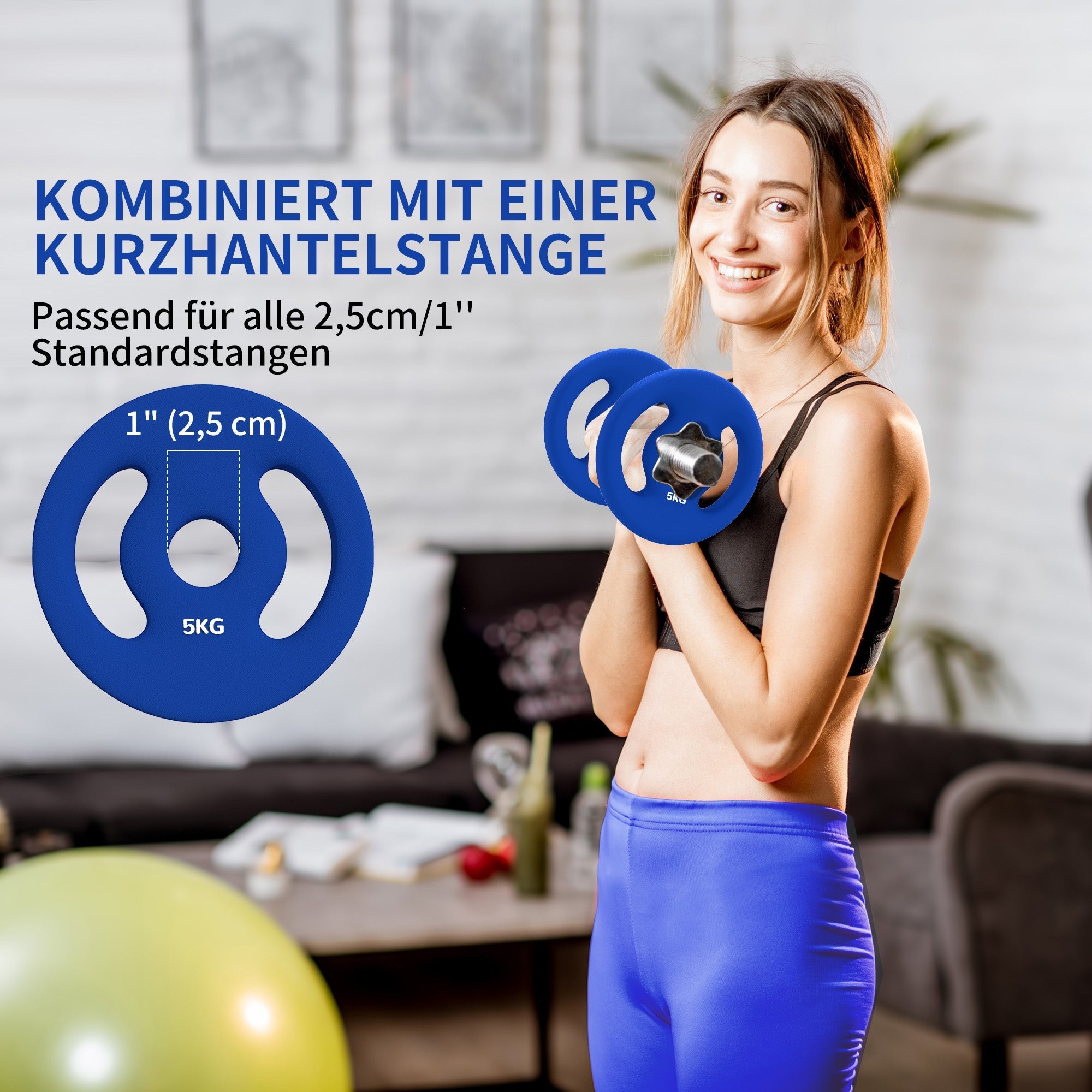 Dumbbell Weight Plates 2x5kg for 2.5cm Barbell, Blue