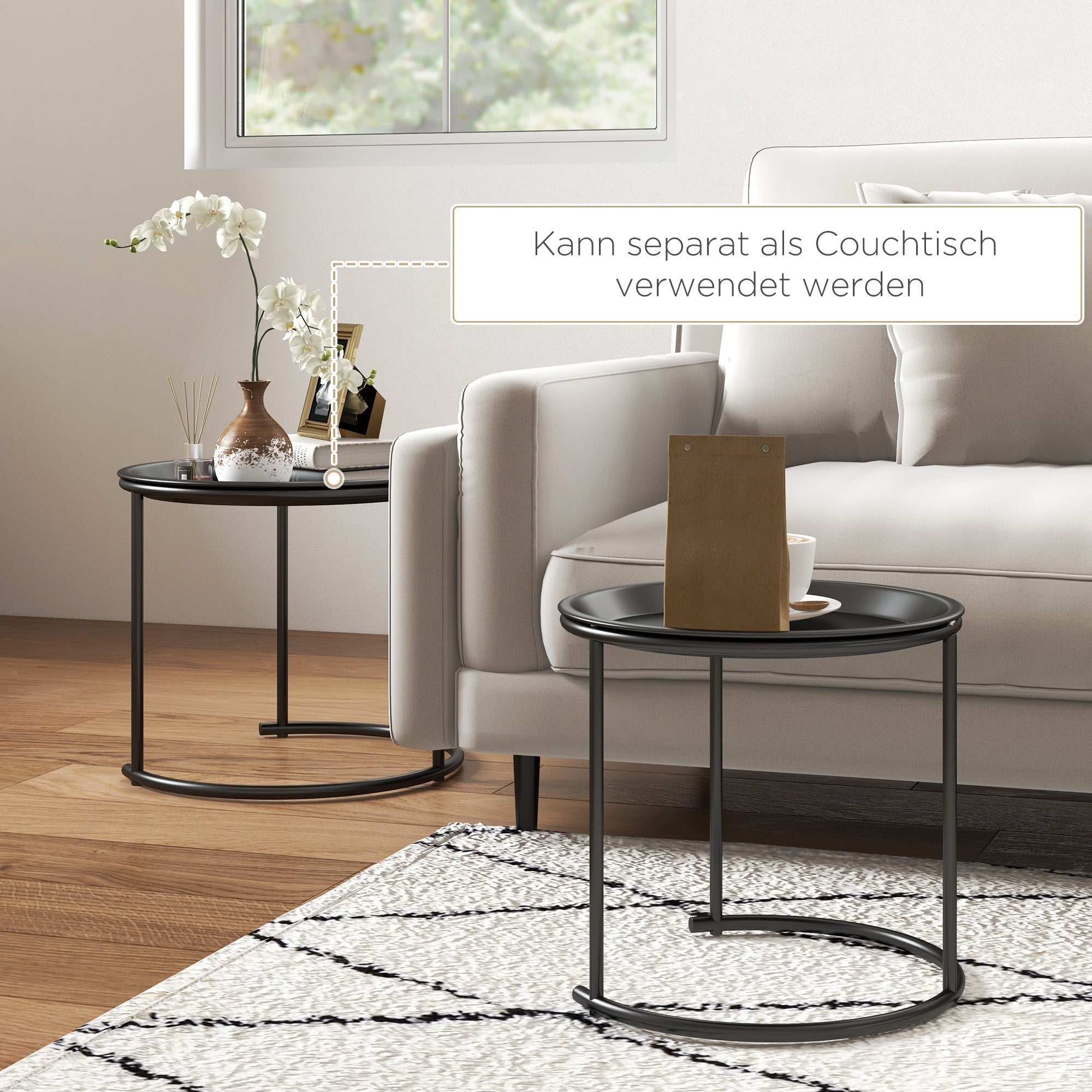 Coffee Tables, Round Stackable, Steel, Black