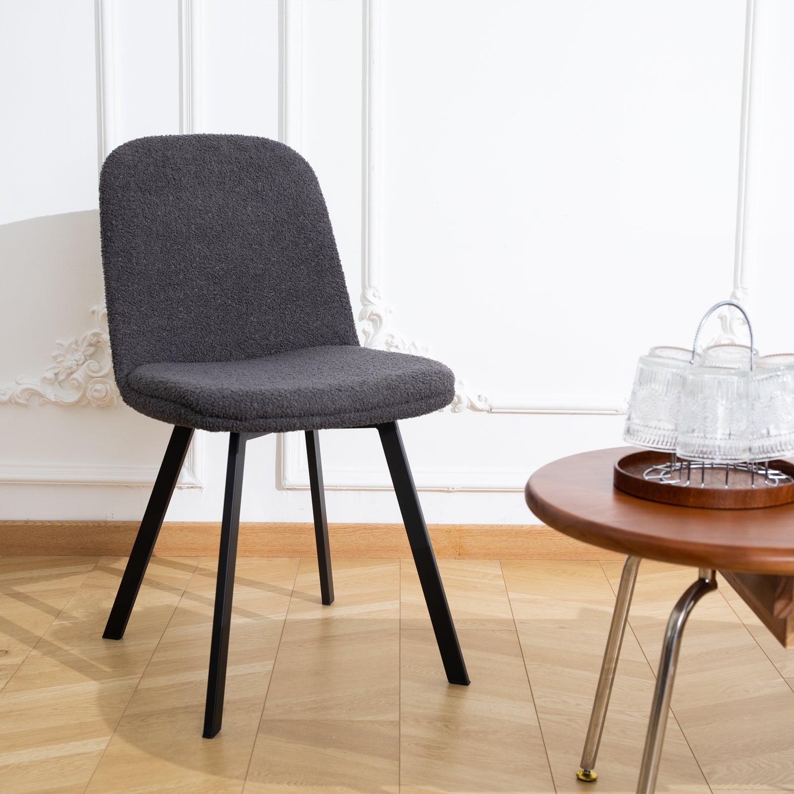 Dining Chair Set of 2, Soft Padding, All-Season Comfort, Stable Metal Frame, Teddy Fleece