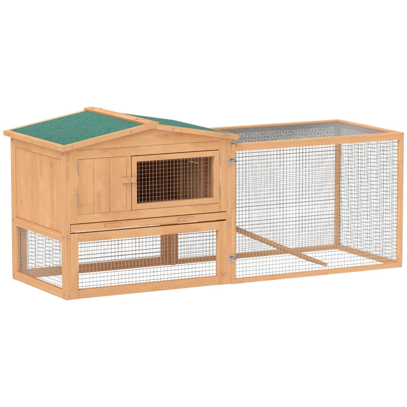 Wooden Rabbit Hutch 2 Tier with Rabbit Run for Outdoor Garden, Fir Wood