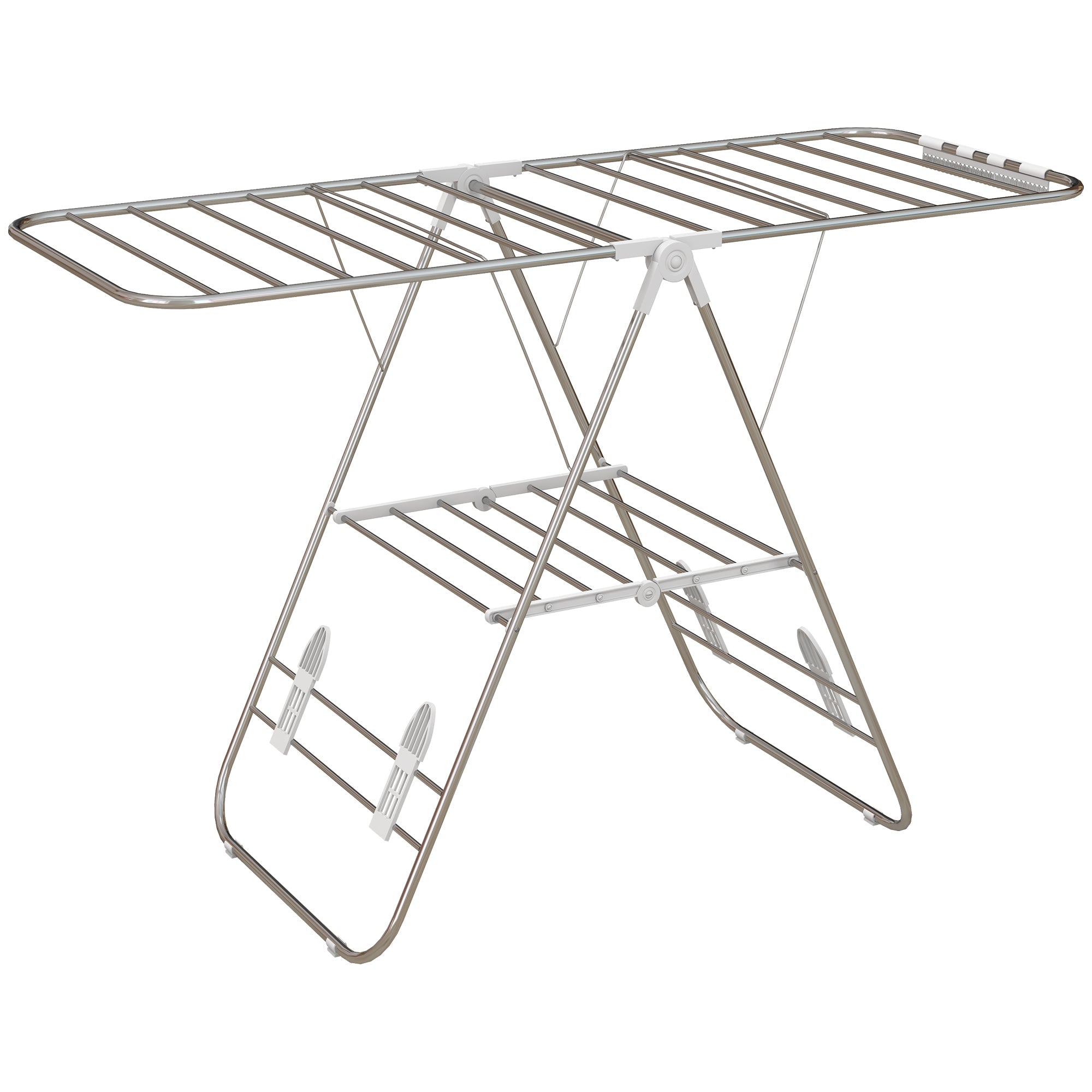 Clothes Airer, Foldable Portable with Telescopic Poles, Stainless Steel and Plastic, Silver and White