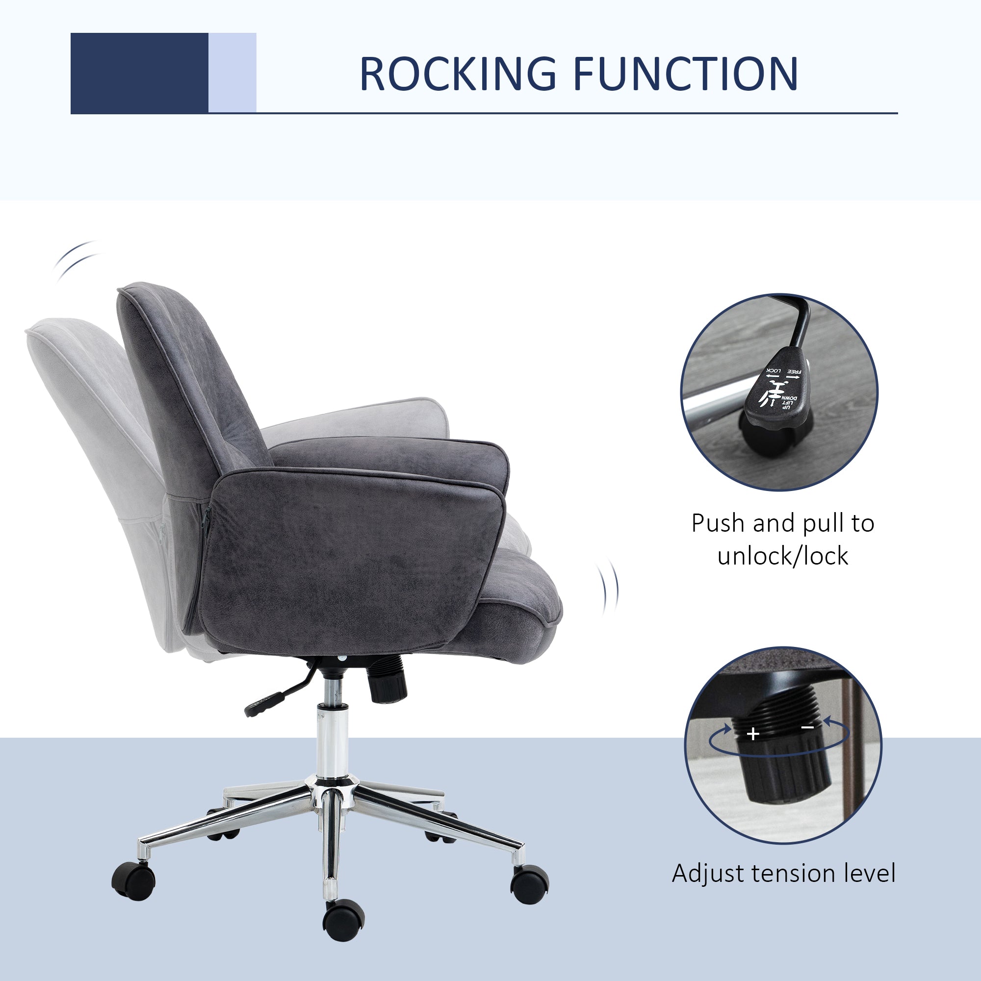 Swivel Computer Office Chair Mid Back Desk Home Study Microfiber Charcoal Grey