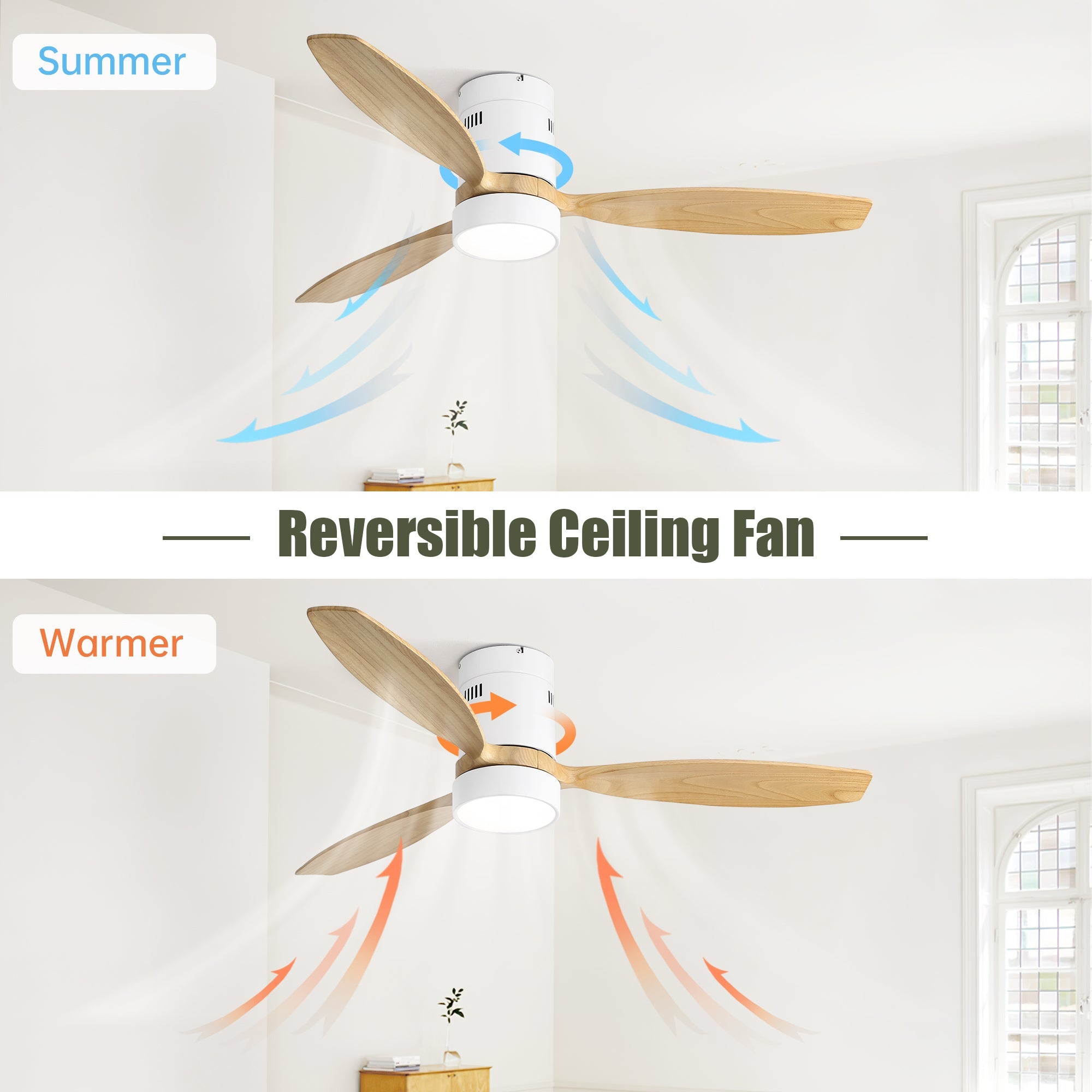Ceiling Fan 52-inch Silent Reversible Motor Remote Control Light Solid Wood