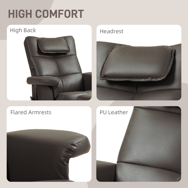 Faux Leather Massage Recliner Chair with Storage Ottoman - Brown