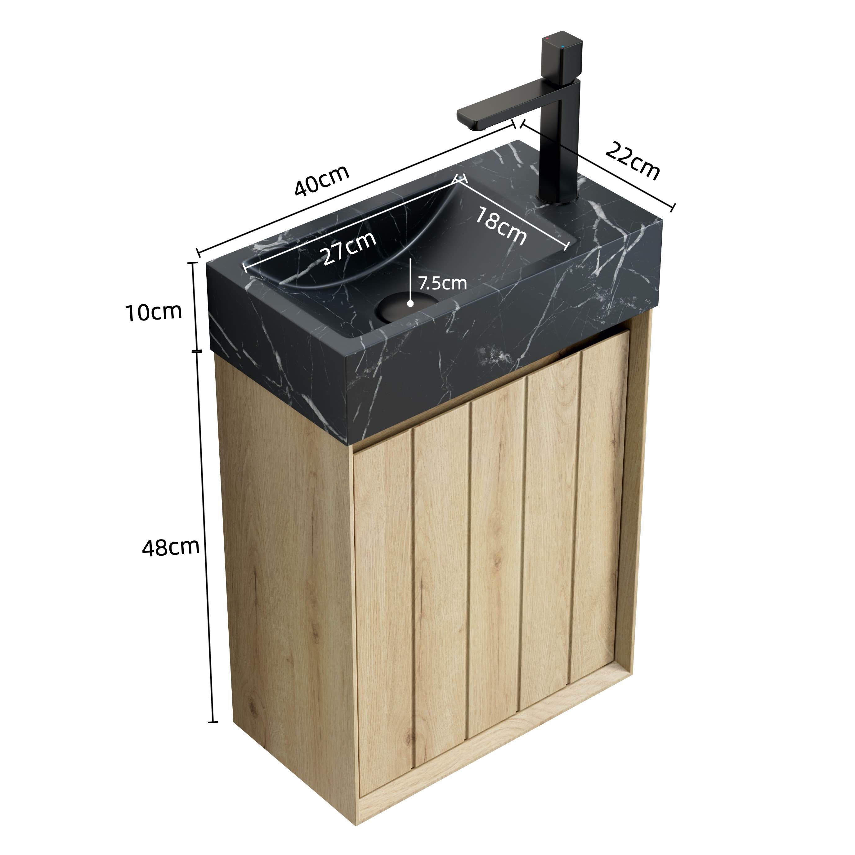 VITO 40cm Wall Mount Bathroom Vanity with Undermount Sink, Black Marble