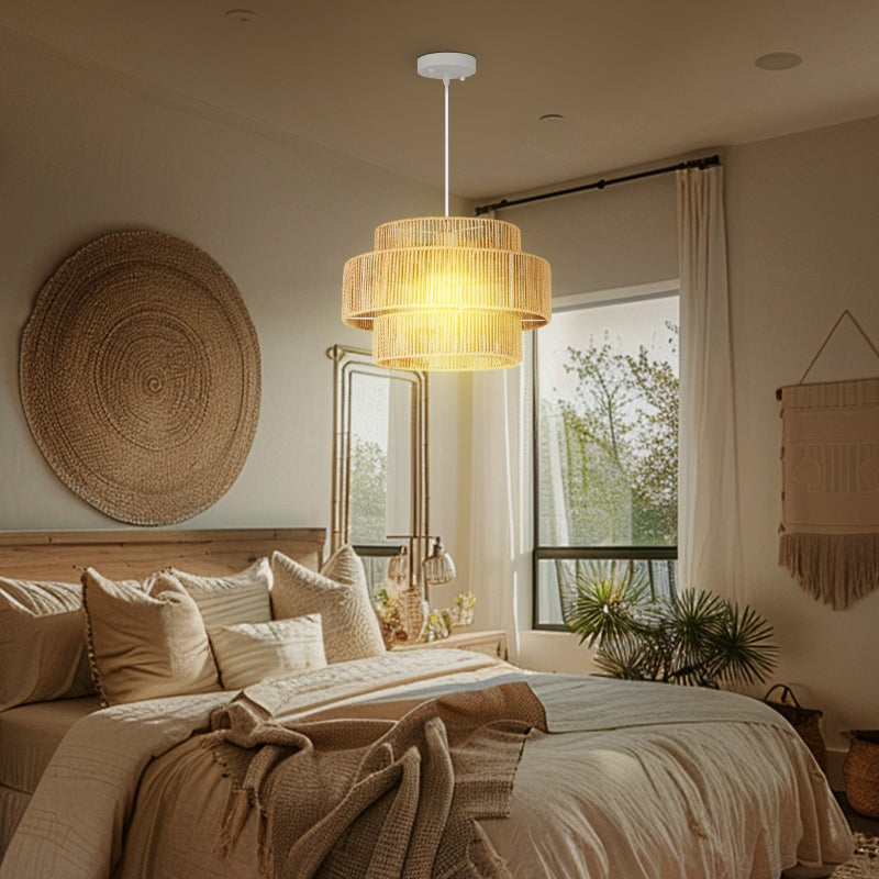 Pendant Light Hanging Lamp E27 Socket Boho Style Hemp Rope Light Brown